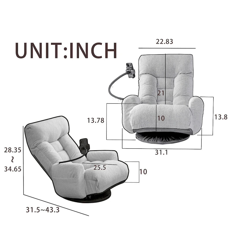 Gray Single Swivel Recliner, 5-Angle Adjustable, 1-Person