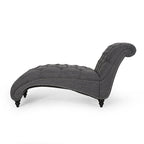 Charcoal/Beige Button Tufted Chaise Lounge Chair, Curved, Birch Legs, Single