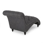 Charcoal/Beige Button Tufted Chaise Lounge Chair, Curved, Birch Legs, Single