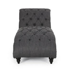 Charcoal/Beige Button Tufted Chaise Lounge Chair, Curved, Birch Legs, Single