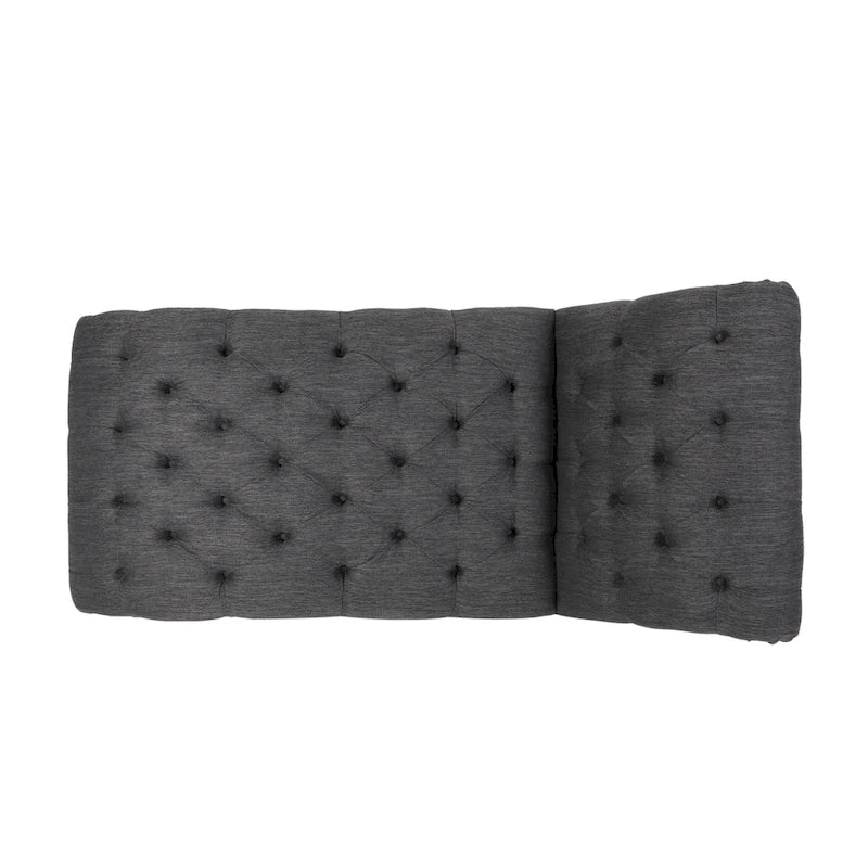 Charcoal/Beige Button Tufted Chaise Lounge Chair, Curved, Birch Legs, Single