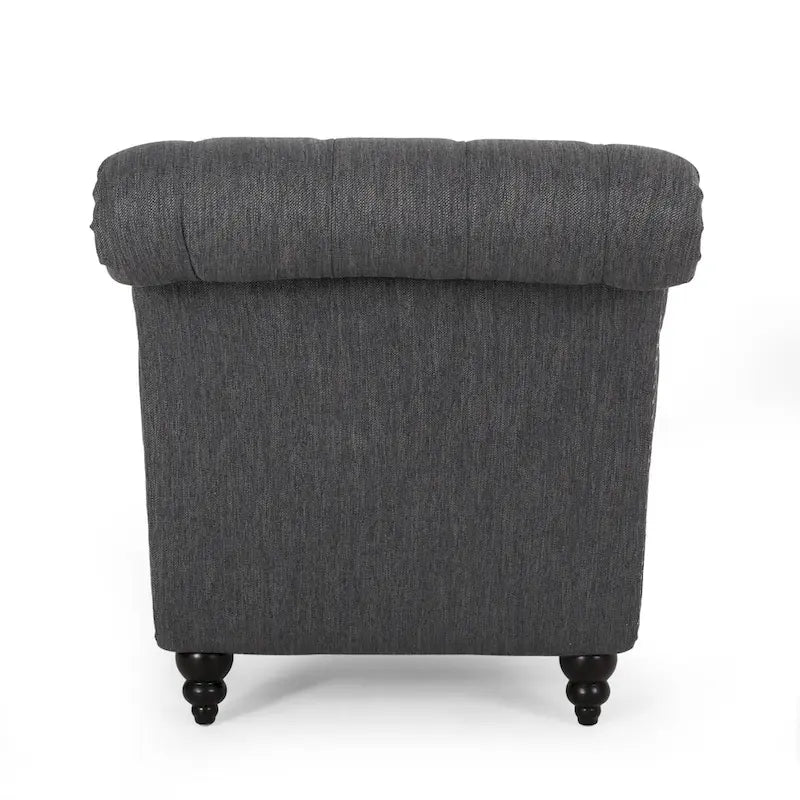 Charcoal/Beige Button Tufted Chaise Lounge Chair, Curved, Birch Legs, Single