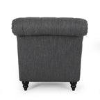 Charcoal/Beige Button Tufted Chaise Lounge Chair, Curved, Birch Legs, Single