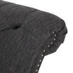 Charcoal/Beige Button Tufted Chaise Lounge Chair, Curved, Birch Legs, Single