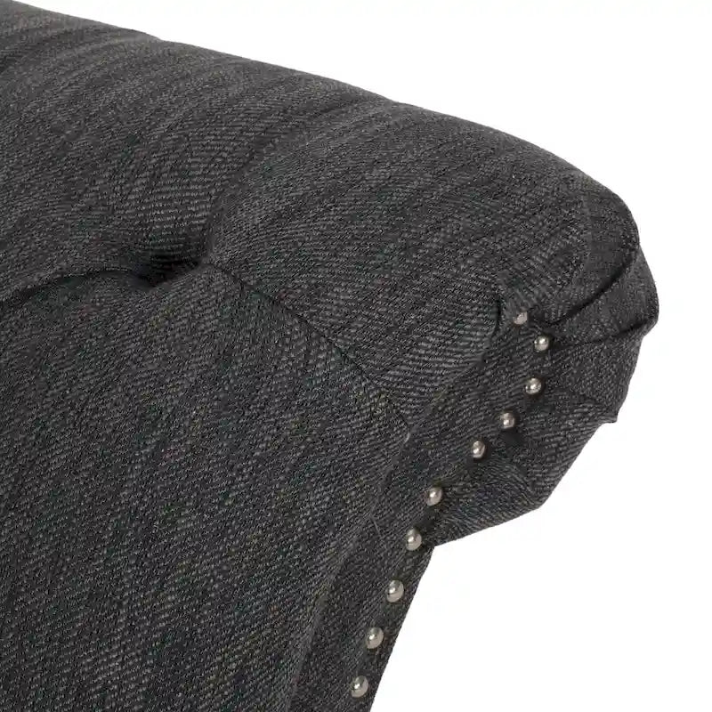 Charcoal/Beige Button Tufted Chaise Lounge Chair, Curved, Birch Legs, Single