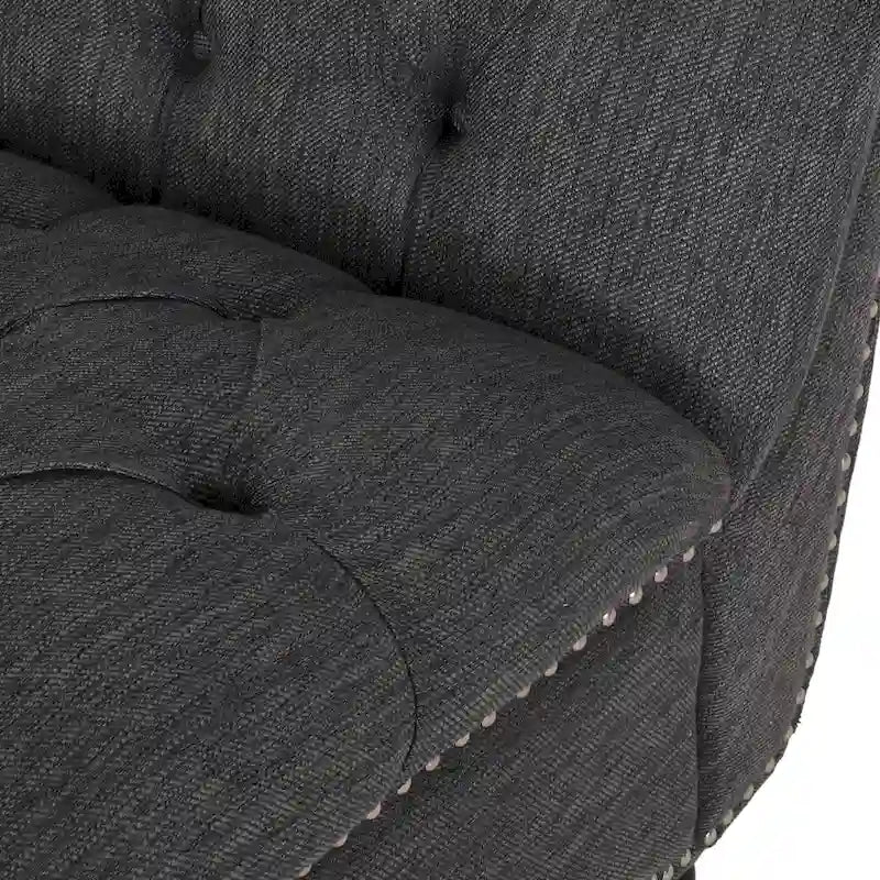 Charcoal/Beige Button Tufted Chaise Lounge Chair, Curved, Birch Legs, Single