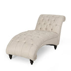 Charcoal/Beige Button Tufted Chaise Lounge Chair, Curved, Birch Legs, Single