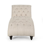 Charcoal/Beige Button Tufted Chaise Lounge Chair, Curved, Birch Legs, Single