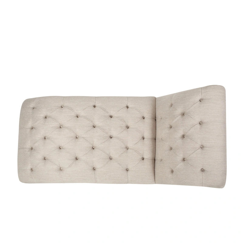 Charcoal/Beige Button Tufted Chaise Lounge Chair, Curved, Birch Legs, Single
