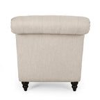 Charcoal/Beige Button Tufted Chaise Lounge Chair, Curved, Birch Legs, Single