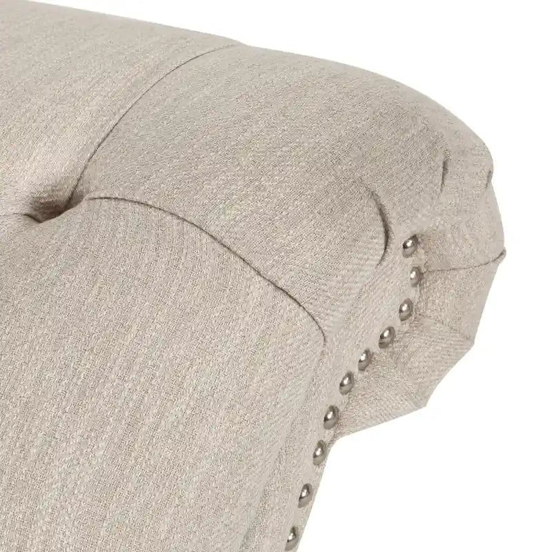Charcoal/Beige Button Tufted Chaise Lounge Chair, Curved, Birch Legs, Single