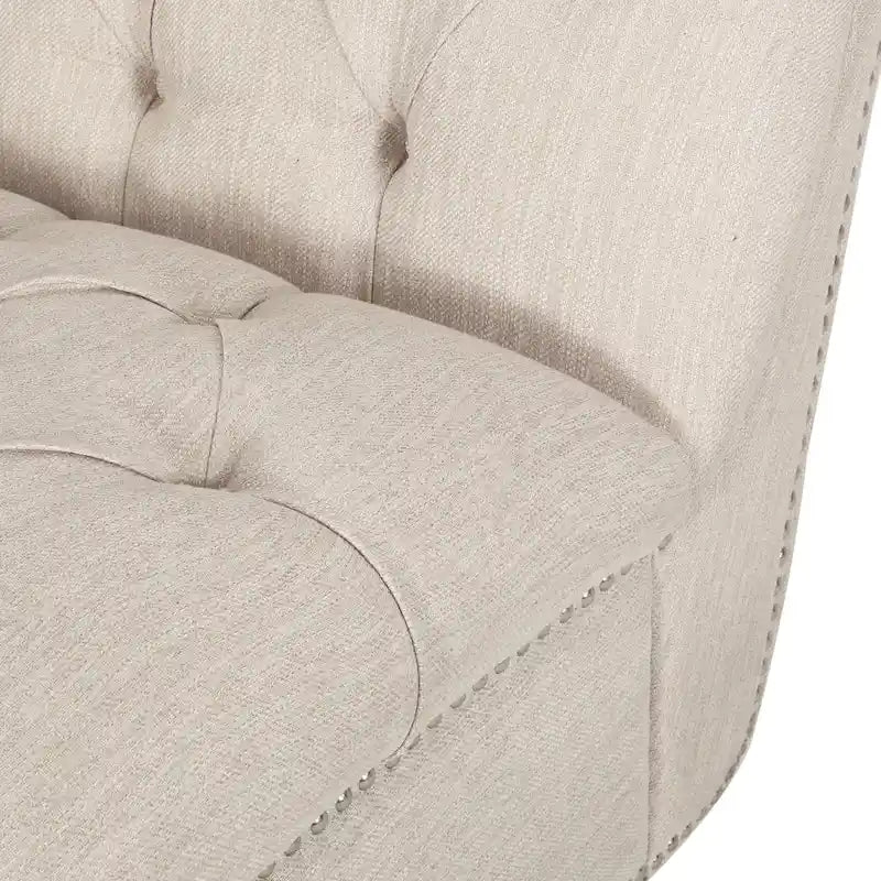 Charcoal/Beige Button Tufted Chaise Lounge Chair, Curved, Birch Legs, Single