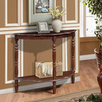 42 Retro Circular Curved Half-Moon Console Table with Cloud Design Top and Open Shelf Solid Wood Frame and Legs