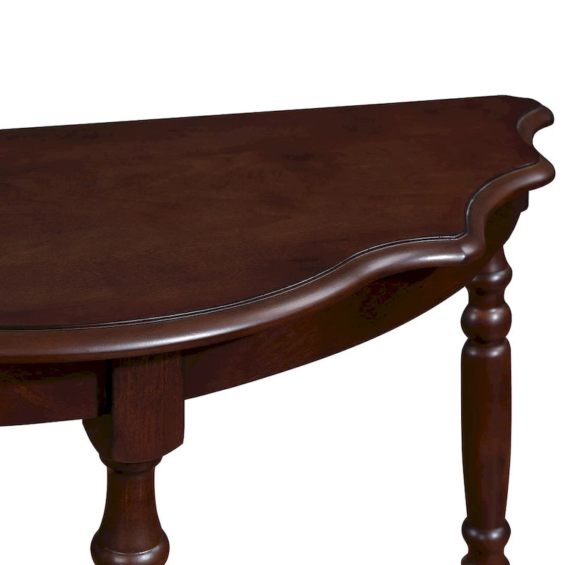 Light Espresso Half-Moon Console Table with Open Shelf, 1-Person