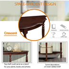 Light Espresso Half-Moon Console Table with Open Shelf, 1-Person