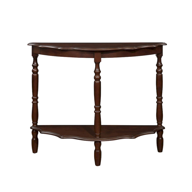 Light Espresso Half-Moon Console Table with Open Shelf, 1-Person