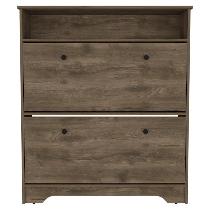 Dark Brown Shoe Rack with Open Shelf & 2 Drawers – Single Use