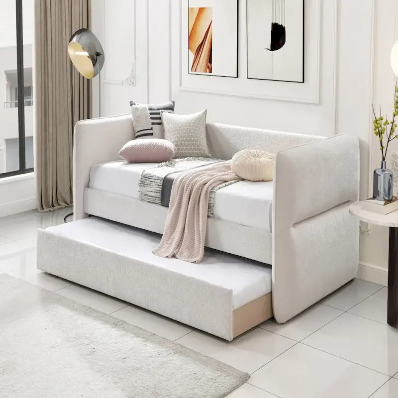 Oatmeal Twin Daybed with Pull-Out Trundle, Sleeps 2