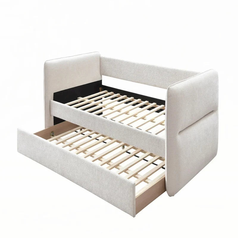 Oatmeal Twin Daybed with Pull-Out Trundle, Sleeps 2