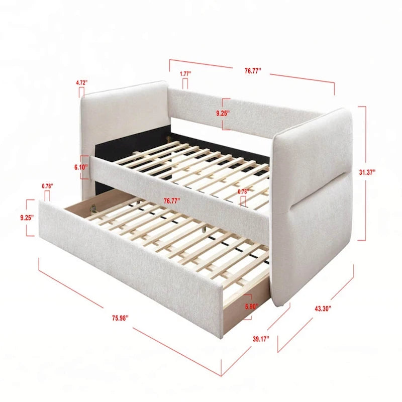 Oatmeal Twin Daybed with Pull-Out Trundle, Sleeps 2