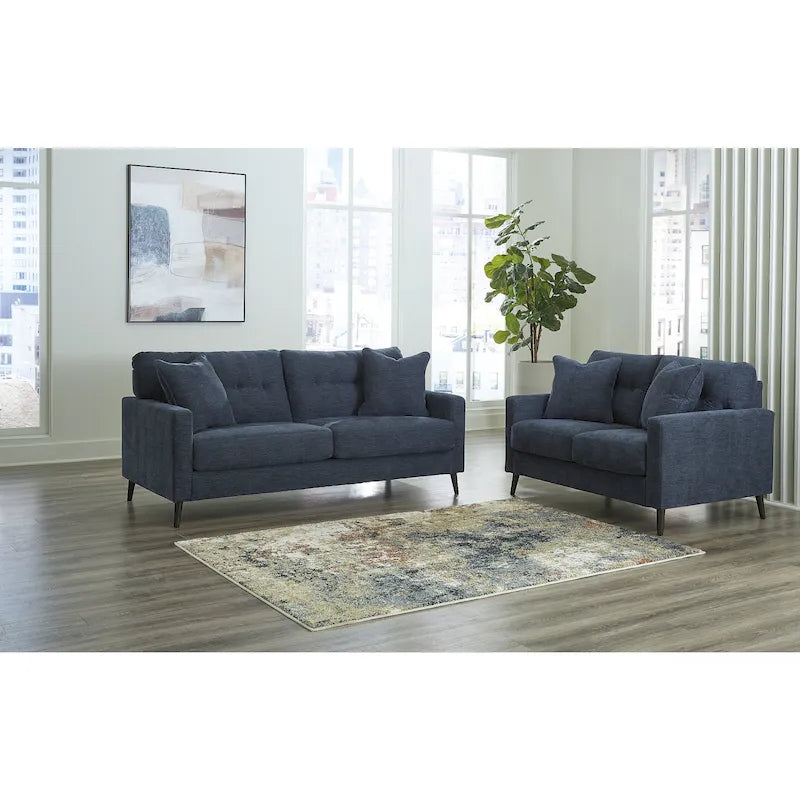 Green/Blue Mid-Century Sofa & Loveseat Set, 2-Piece, Seats 3–4