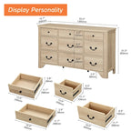 White / Oak 9-Drawer Farmhouse Dresser – Wide Curved Style, 1-Person