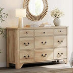 White / Oak 9-Drawer Farmhouse Dresser – Wide Curved Style, 1-Person