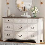 White / Oak 9-Drawer Farmhouse Dresser – Wide Curved Style, 1-Person