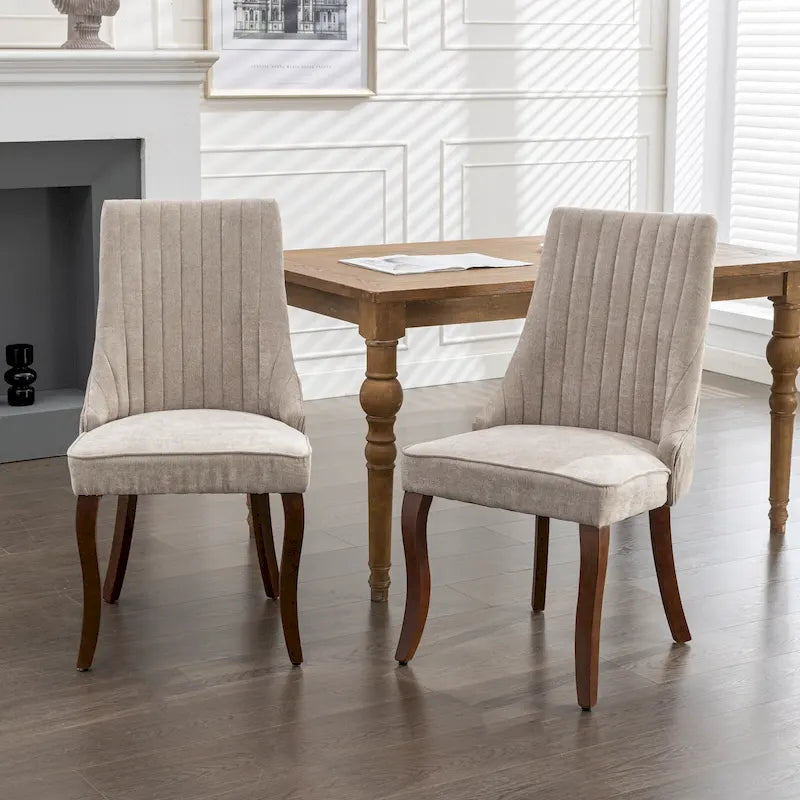 Beige / Gray Armless Dining Chair, High Back Upholstered, Set of 2