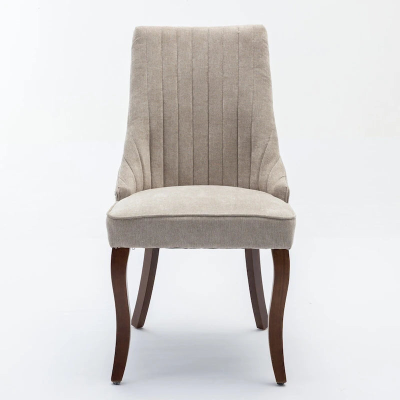 Beige / Gray Armless Dining Chair, High Back Upholstered, Set of 2
