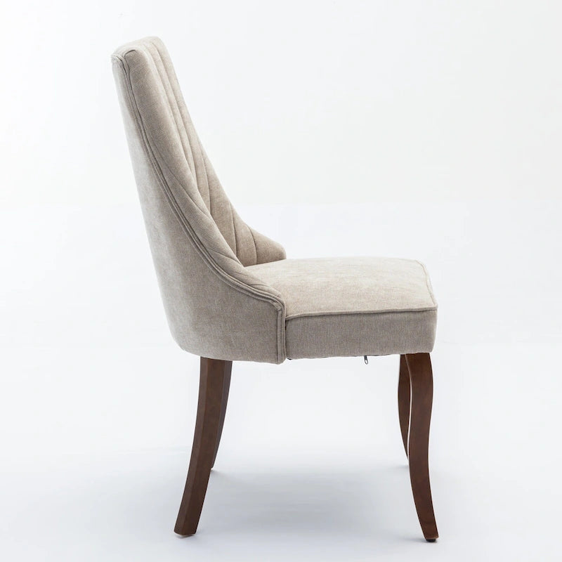 Beige / Gray Armless Dining Chair, High Back Upholstered, Set of 2