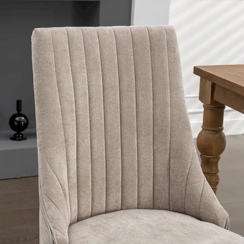 Beige / Gray Armless Dining Chair, High Back Upholstered, Set of 2