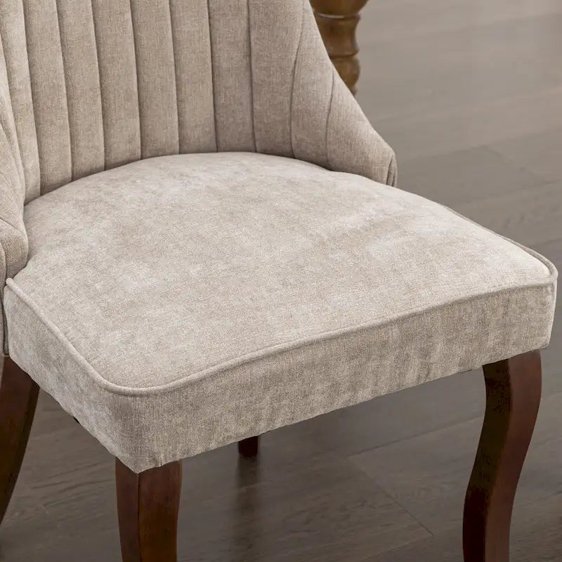 Beige / Gray Armless Dining Chair, High Back Upholstered, Set of 2