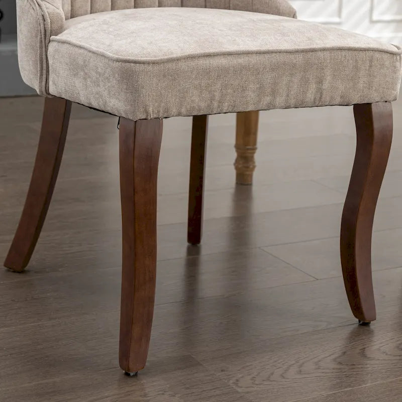 Beige / Gray Armless Dining Chair, High Back Upholstered, Set of 2