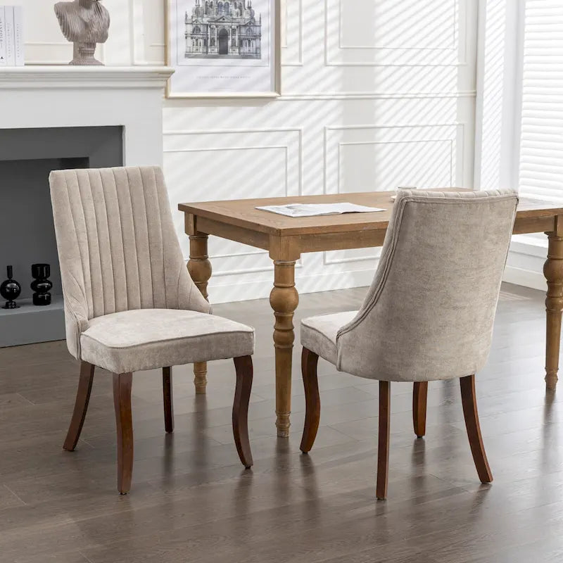 Beige / Gray Armless Dining Chair, High Back Upholstered, Set of 2