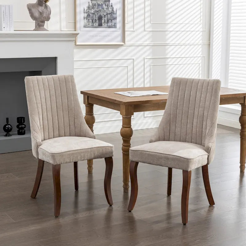 Beige / Gray Armless Dining Chair, High Back Upholstered, Set of 2