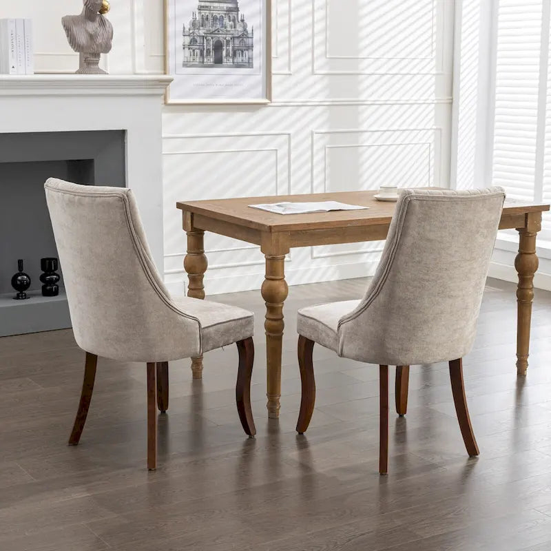 Beige / Gray Armless Dining Chair, High Back Upholstered, Set of 2