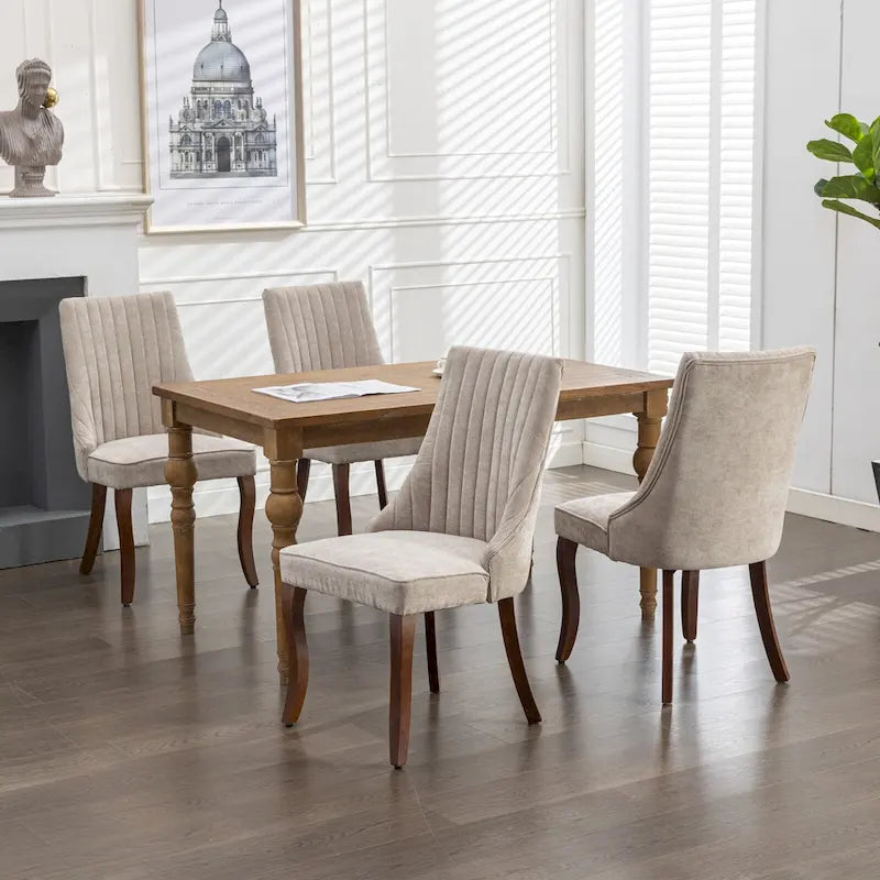 Beige / Gray Armless Dining Chair, High Back Upholstered, Set of 2