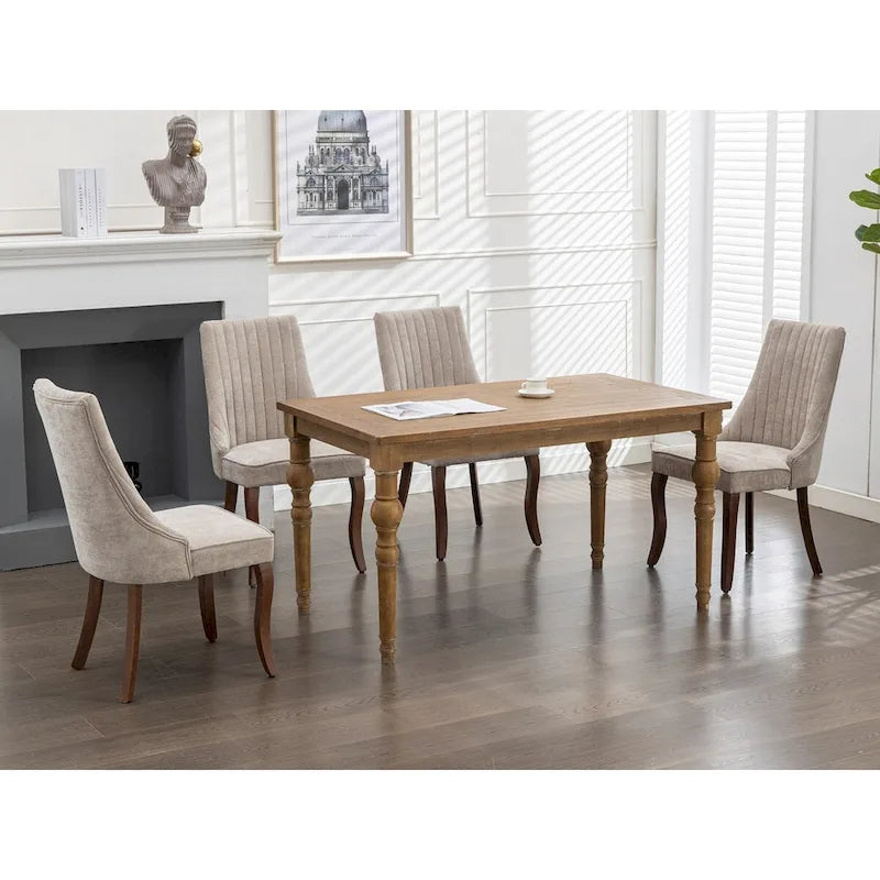 Beige / Gray Armless Dining Chair, High Back Upholstered, Set of 2