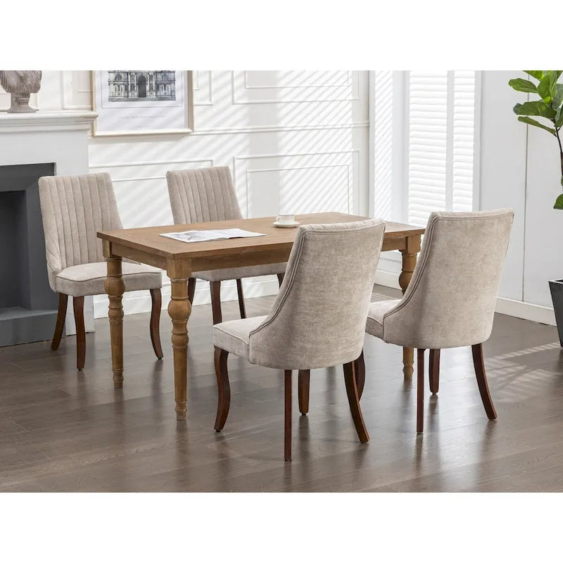 Beige / Gray Armless Dining Chair, High Back Upholstered, Set of 2