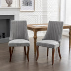 Beige / Gray Armless Dining Chair, High Back Upholstered, Set of 2