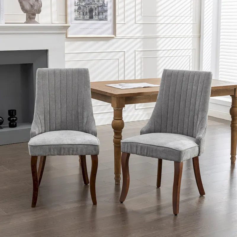 Beige / Gray Armless Dining Chair, High Back Upholstered, Set of 2
