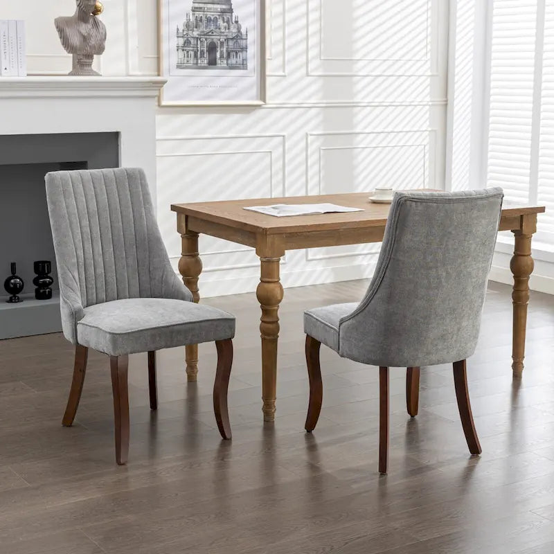 Beige / Gray Armless Dining Chair, High Back Upholstered, Set of 2