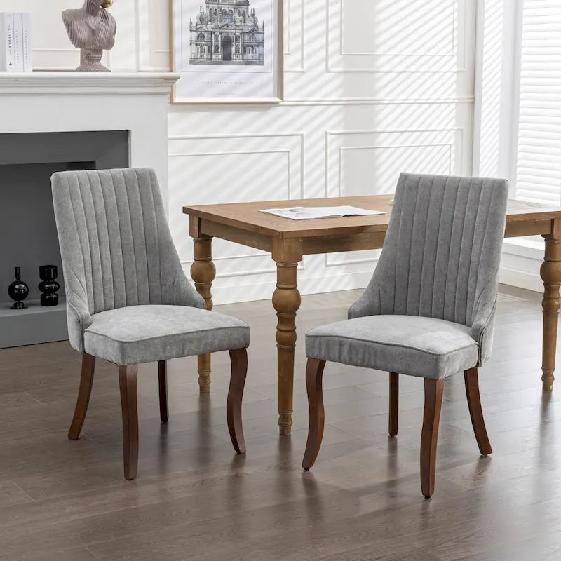 Beige / Gray Armless Dining Chair, High Back Upholstered, Set of 2