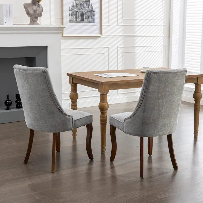Beige / Gray Armless Dining Chair, High Back Upholstered, Set of 2