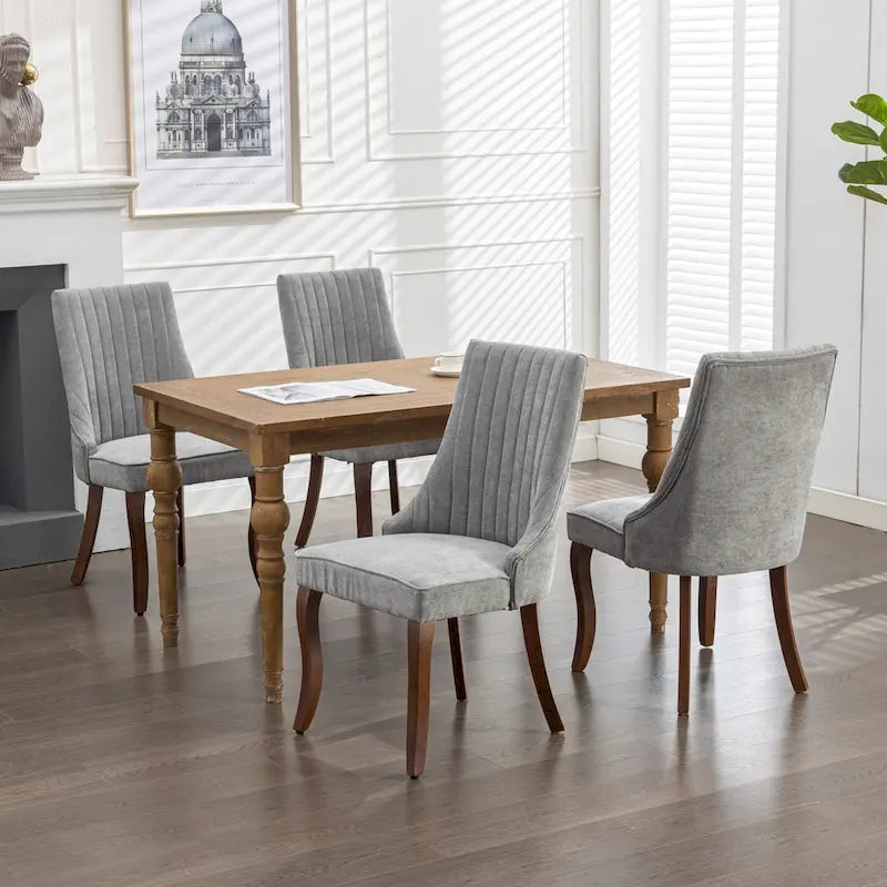 Beige / Gray Armless Dining Chair, High Back Upholstered, Set of 2