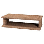 Light Brown Handwoven Seagrass Coffee Table with Open Shelf, Rectangular, 1-Person Use