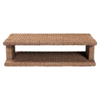 Light Brown Handwoven Seagrass Coffee Table with Open Shelf, Rectangular, 1-Person Use