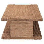Light Brown Handwoven Seagrass Coffee Table with Open Shelf, Rectangular, 1-Person Use
