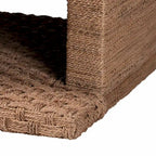 Light Brown Handwoven Seagrass Coffee Table with Open Shelf, Rectangular, 1-Person Use